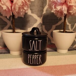 Rae Dunn Black Salt and Pepper Stackable Set